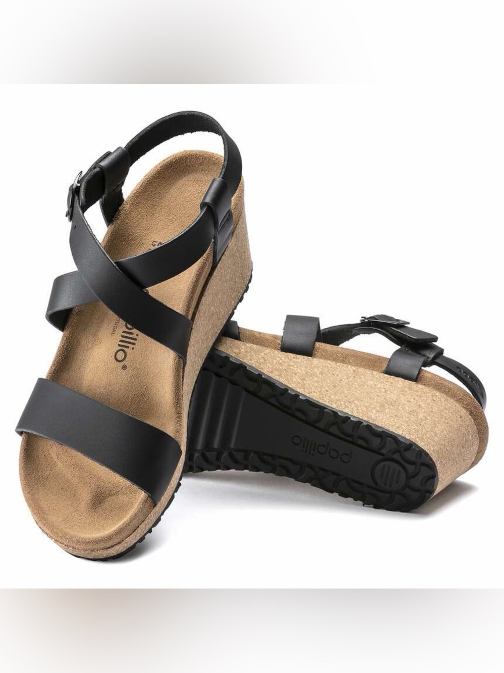 Birkenstock Papillio Black Leather Wedges